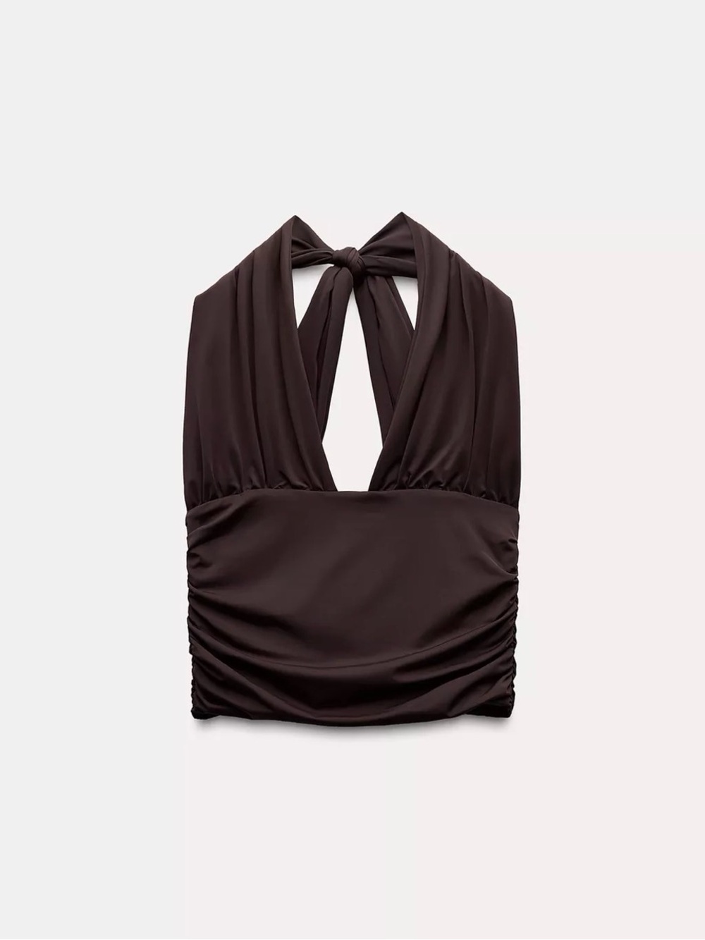 Zara Ruched Polyamide Dark Brown Halter Tie Top